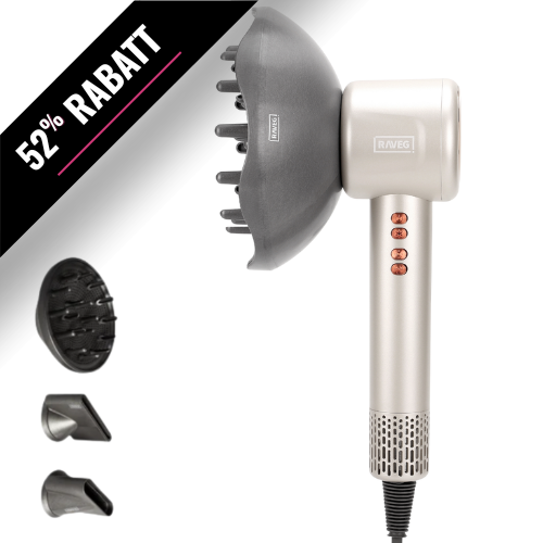 RAVEG Gold – Black Friday Exclusive: Skapa salongsvärda lockar med en gratis XXL-diffusor till din hårfön